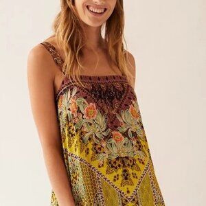 Anthropologie Women Boho Dress Lovett Tiered Maxi Dress Brown Yellow Size M